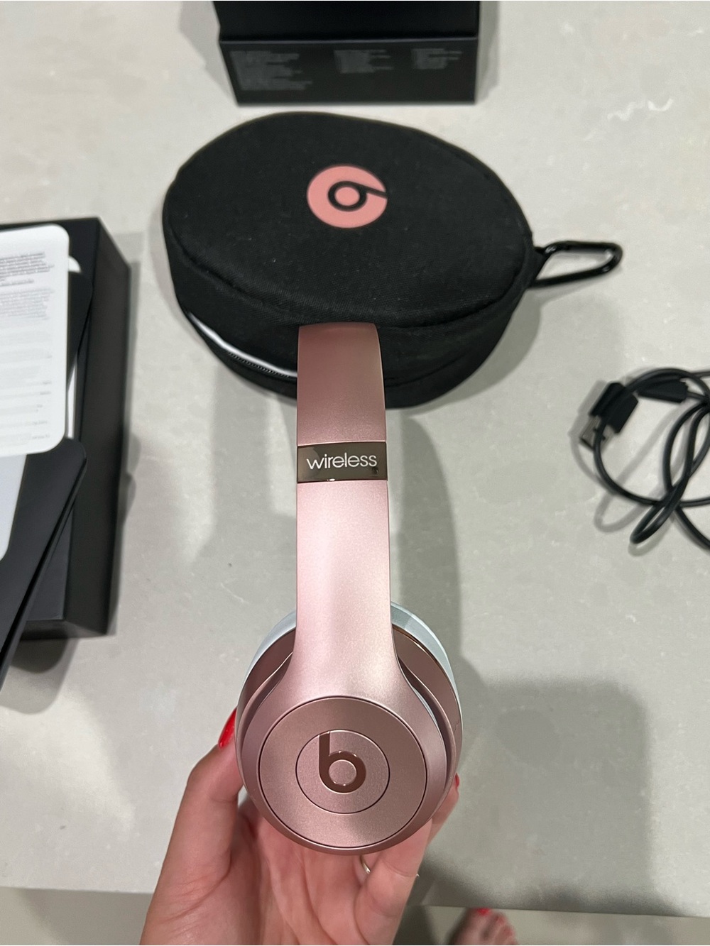 Beats by Dre Wireless On-Ear Headphones in Rose Gold and White